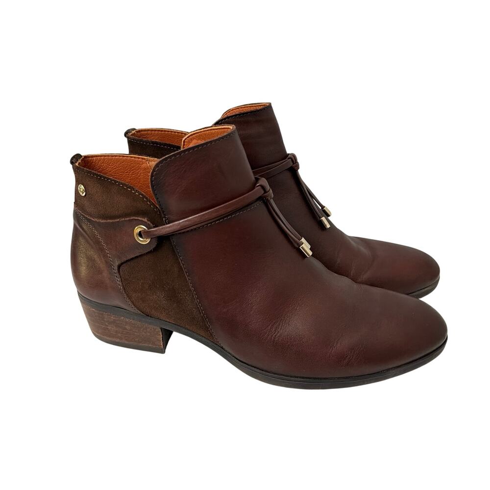 Pikolinos Boots Womens Size 9 Daroca Brown Leather Ankle Bootie Side Zip 39
